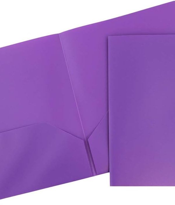 Purple Two-Pocket Plastic Folders with Durable Construction for Documents and Presentations