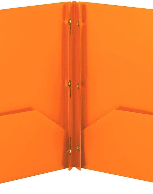 Orange Two-Pocket Presentation Folders with Center Prong Fasteners for Office and School