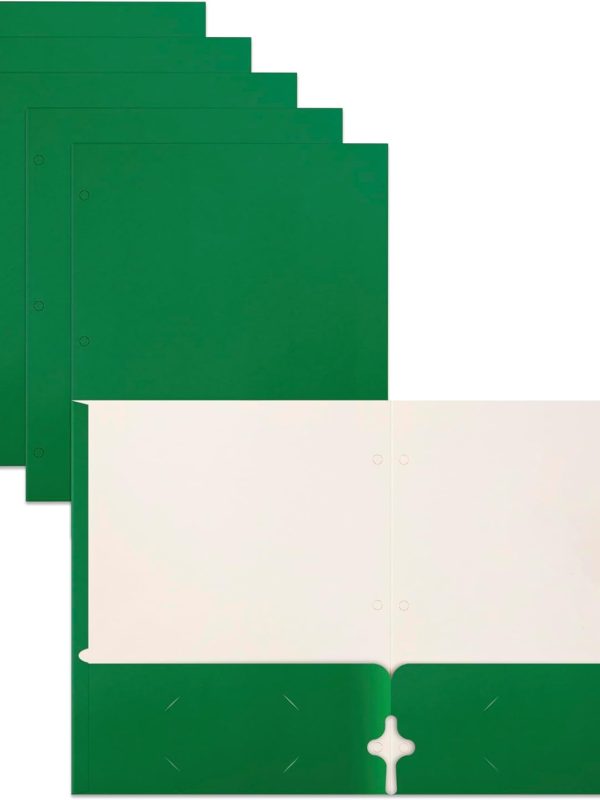 Green Two-Pocket Plastic Folders with Prong Fasteners for School Office and Document Organization
