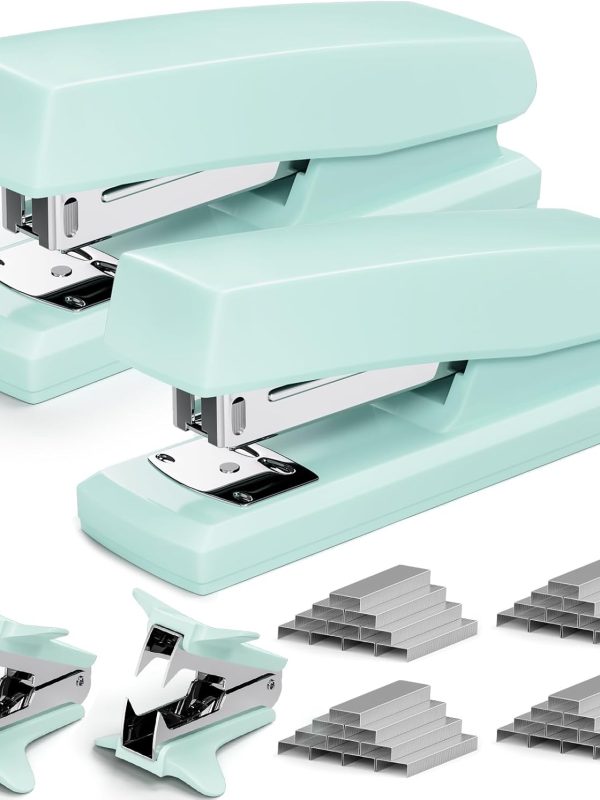 Pastel Desktop Stapler Set with Mini Staple Removers and Staples for Office and School