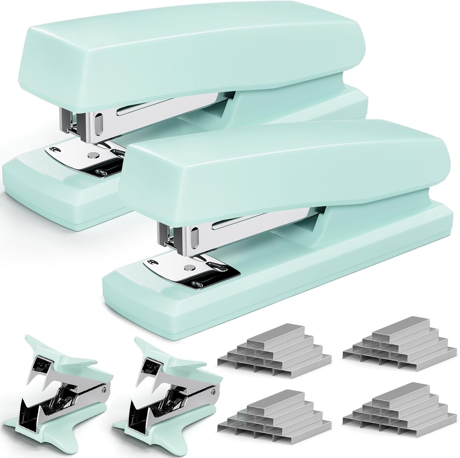 Pastel Desktop Stapler Set with Mini Staple Removers and Staples for Office and School