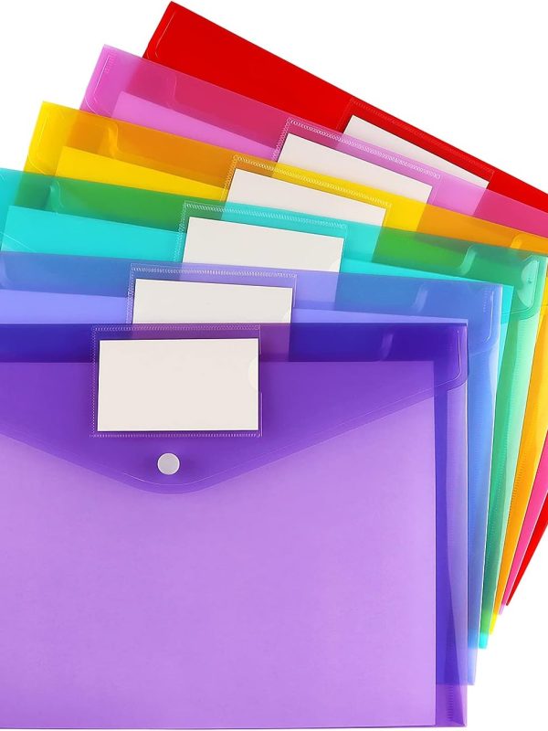 Colorful Poly Envelopes with Snap Closures and Label Pockets for Document and Paper Storage