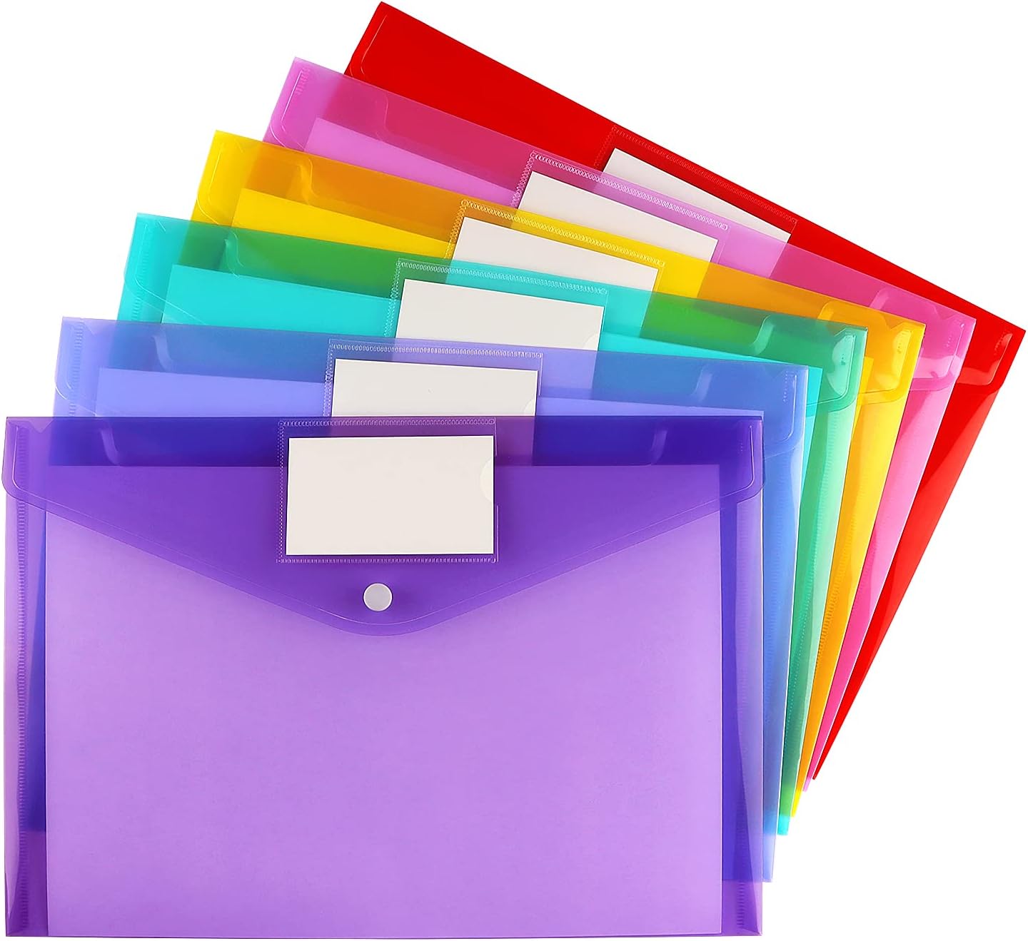 Colorful Poly Envelopes with Snap Closures and Label Pockets for Document and Paper Storage