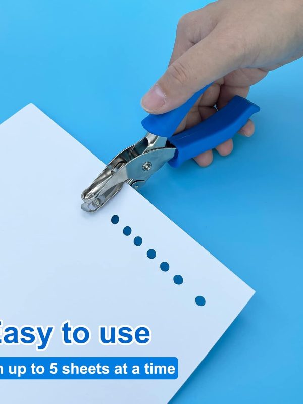 Blue Handheld Single Hole Punch with Easy-Grip Handle for Paper and Office Crafts