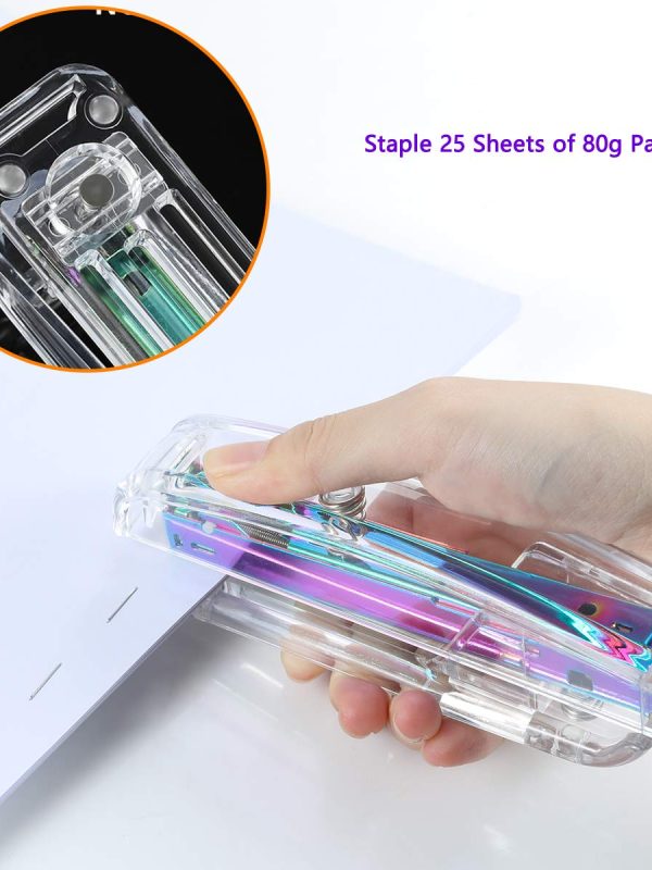 Transparent Compact Half-Strip Stapler for Home Office School and Daily Paperwork