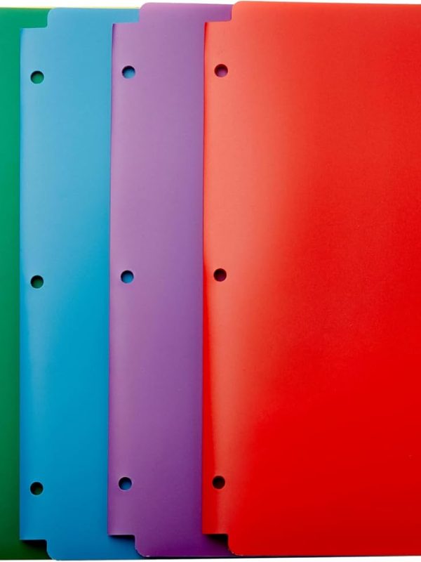 Colorful Plastic 3-Hole Pocket Folders for School Office and Binder Organization