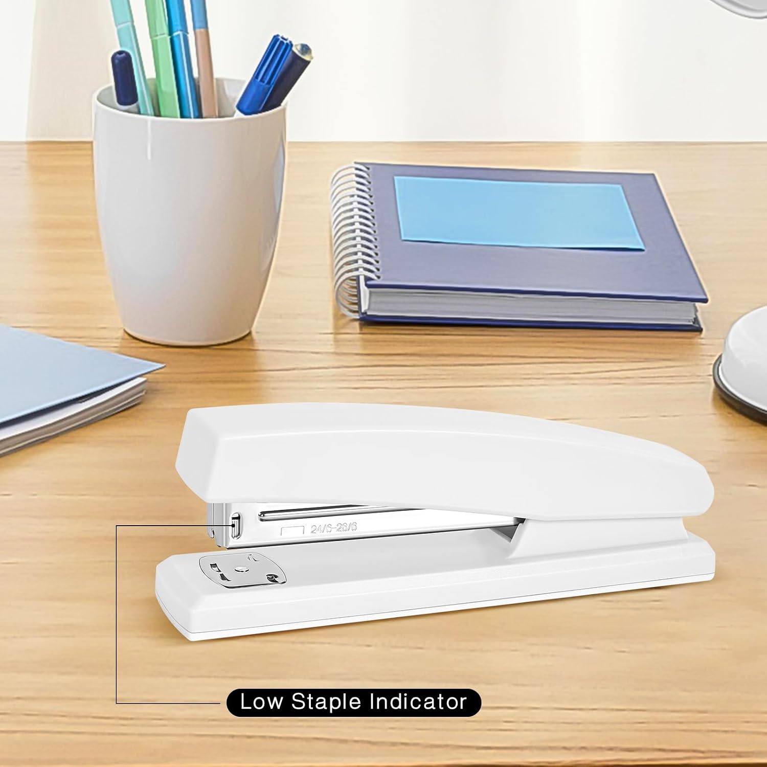 Full-Size Desktop Stapler with Low-Staple Indicator for Office, School and Home Use